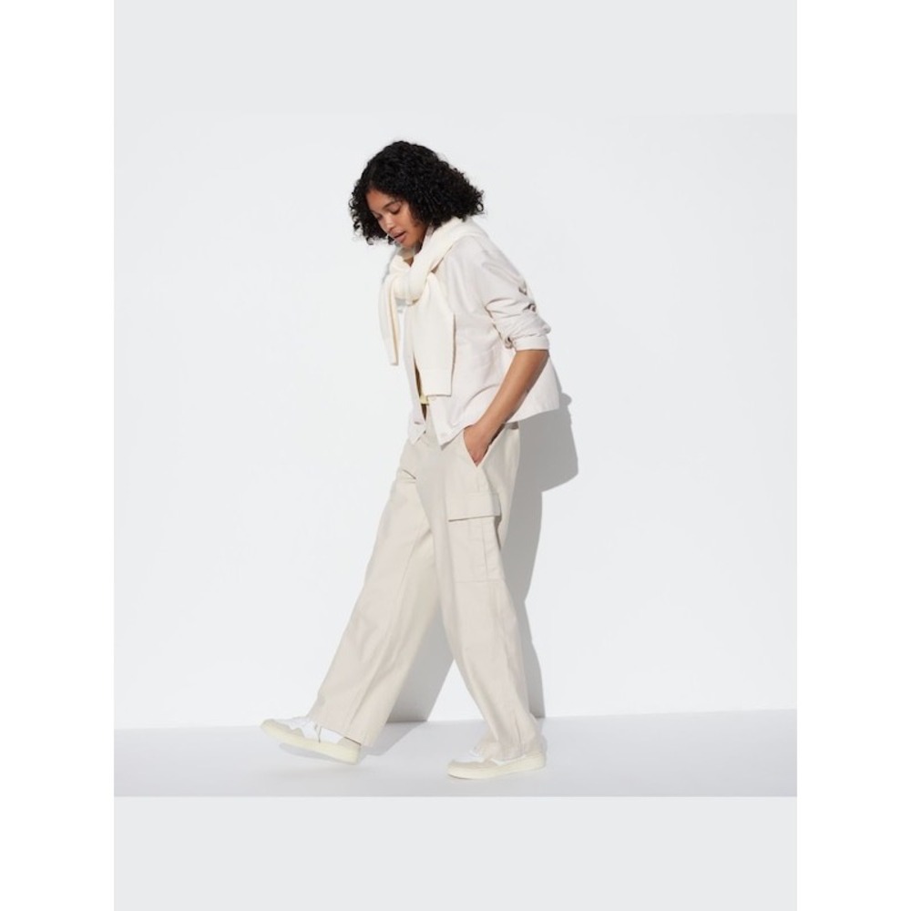 Uniqlo Cargo Pants Women's XS Beige Wide Leg Cotton Utility Gorpcore